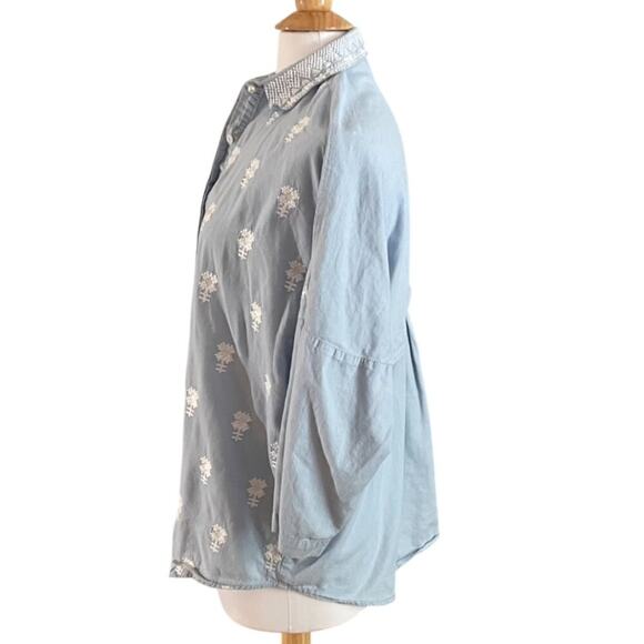 Khaadi Cotton Light Blue Embroidered Button Down 3/4 Sleeve Shirt Size 10 - Picture 4 of 11
